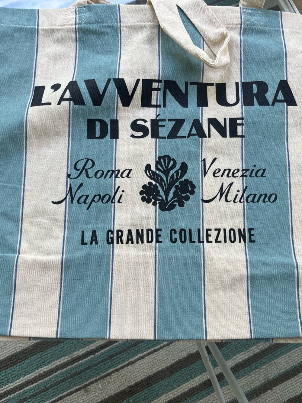 Sézane Blue and Cream Striped Canvas Tote
